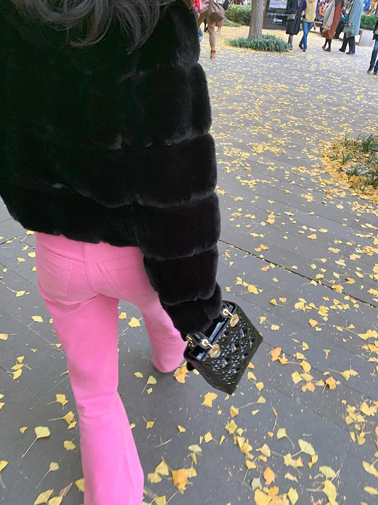 Warm Bla Fur Jaet Women's Coat Inteated Leather And Fur Design Sensation Small ence 2025 New Sle Commute Sle