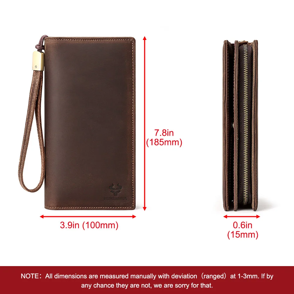 HUMERPAUL Men Wallets Genuine Leather Male Long Clutch with Phone Pocket RFID Blocking Cards Holder Large Capacity Storage Bags