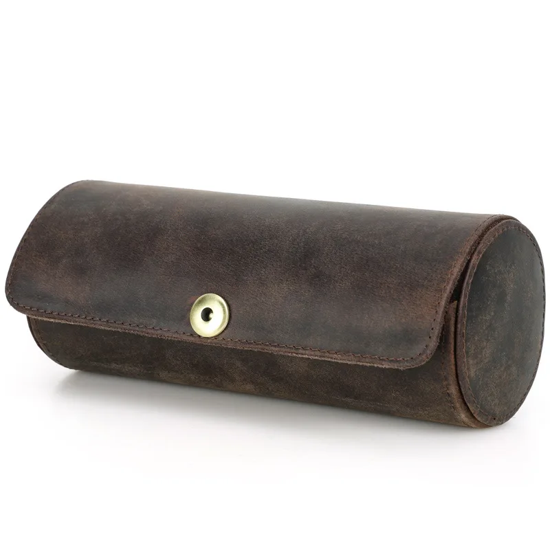 

Vintage Leather Tie Organizer - Compact 2-Tie Capacity with Travel Lock