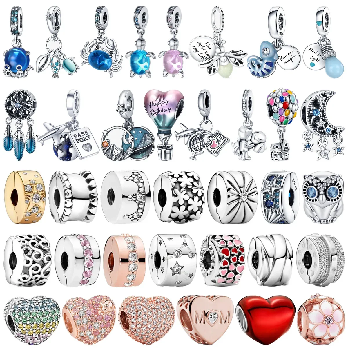 

Original 925 Sterling Silver Heart Turtle Animal Bee Airplane Balloon Charms Beads for Pandora DIY Bracelet Women Jewellery Gift