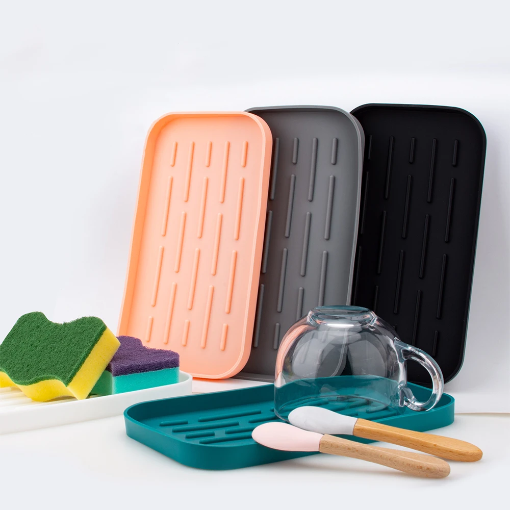 

Square Silicone Drain Tray,Kitchen Storage,Fruit Drain Pad Storage Tray,Bathroom Storage,Dressing Table,Desktop Storage Tray