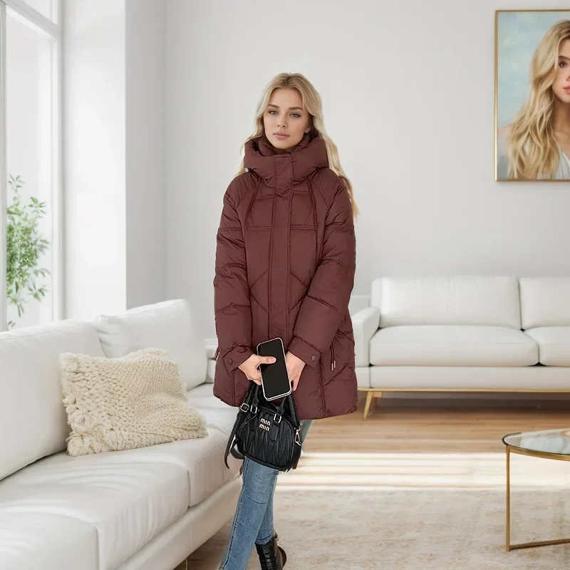 2025 ผู้หญิงฤดูหนาวใหม่ Parkas Coats หญิงสีทึบ Hooded Thicken เสื้อแจ็คเก็ตผ้าฝ้ายอุ่น Lady's Snow สวมเสื้อผ้า 2025 ใหม่