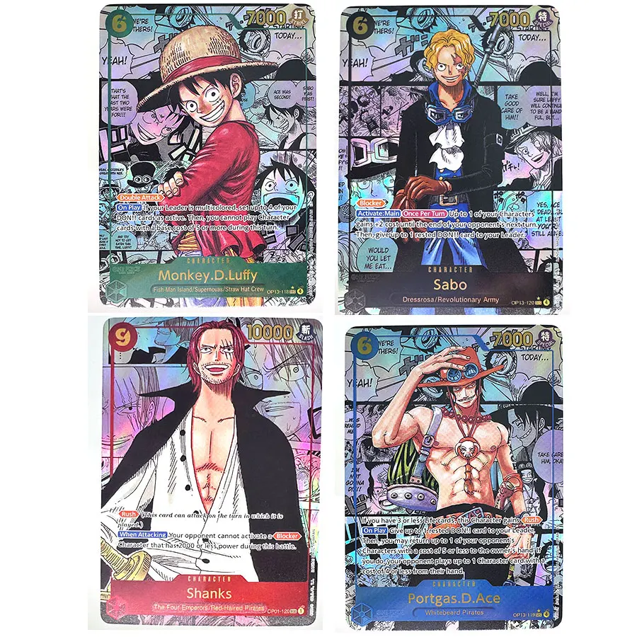 4Pcs One Piece Manga Parallel SP Flash Card Set Luffy Ace Sabo Shanks Four Emperors ASL Brothers TCG Collectible Trading Cards