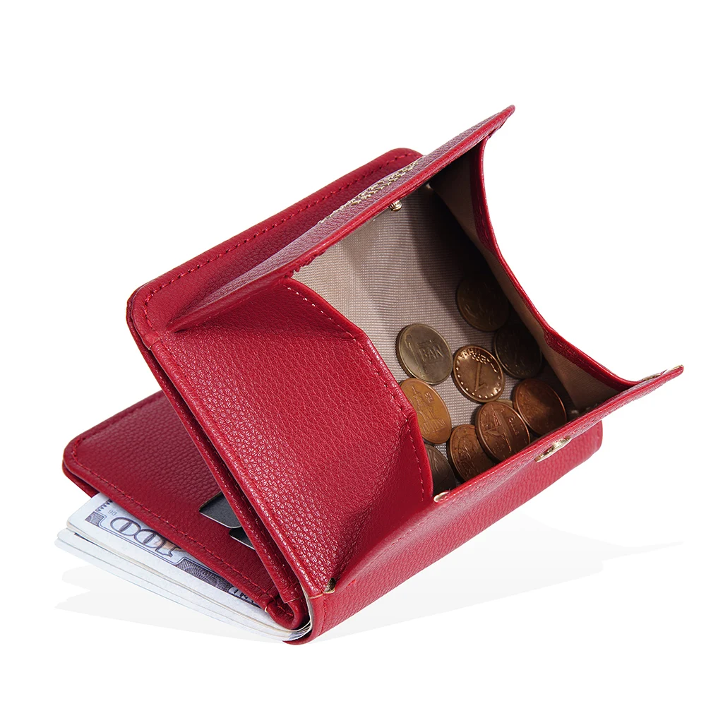 Baellerry Short Mini Wallets for Women PU Leather Card Holder Solid Coin Purse Female Multi-functional Fashion Small Red Wallet