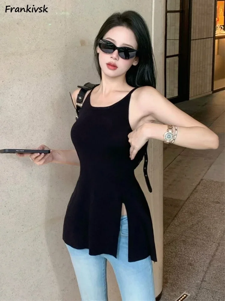 

Hotsweet Sweater Vest Women Slim Side Slit Elegant Solid Sexy Summer Sleeveless Simple Fashion Leisure Prevalent Lounge Daily