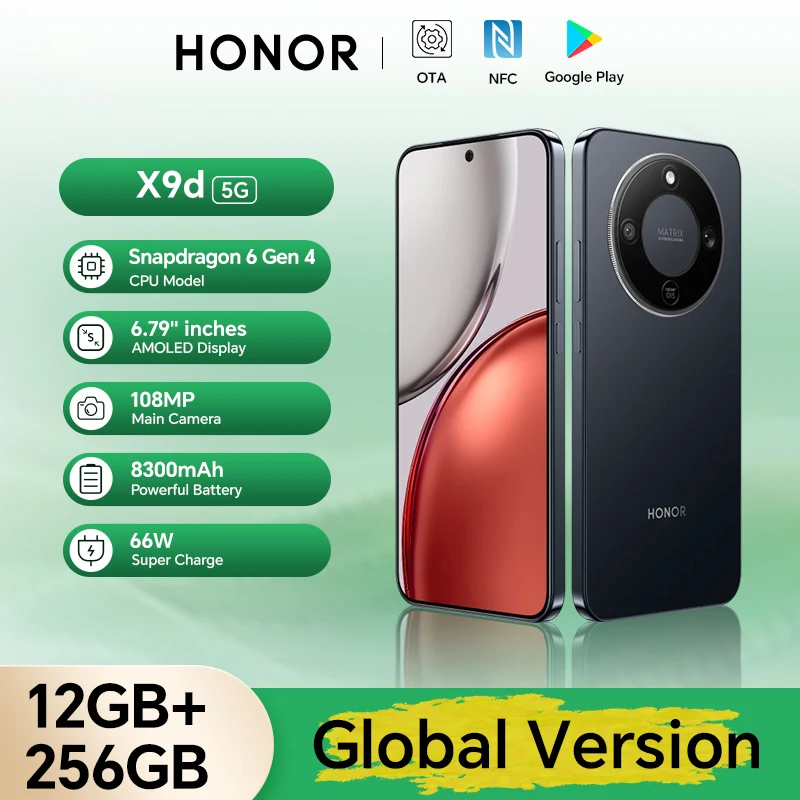 Global Version HONOR X9d 12GB+256GB/512GB 6.79'' 120Hz Screen Snapdragon 6 Gen 4 108MP AI Camera 8300 mAh 66W Super Charging