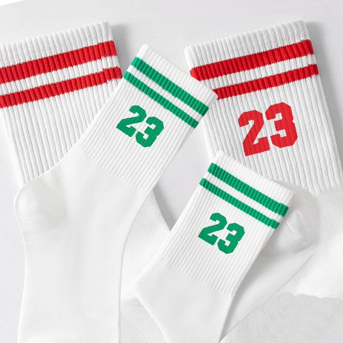 5/10 Pairs Men\'s Crew Socks, Number 23 And Stripe Design, Anti-odor And Sweat Absorbent, Casual & Stylish