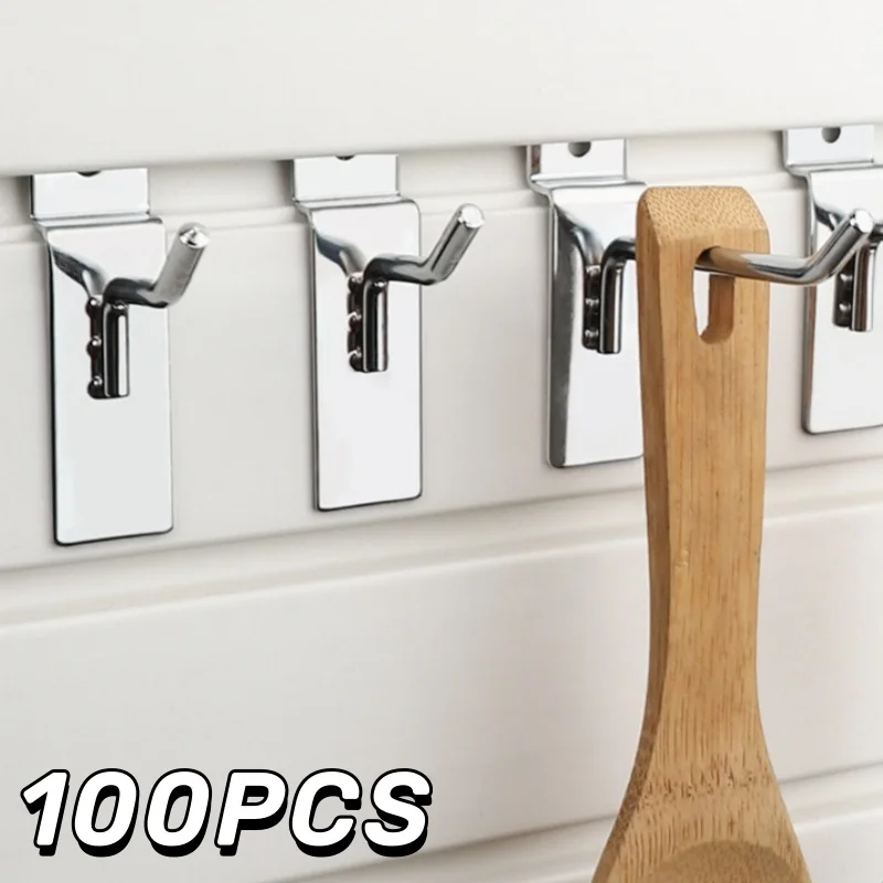 100PCS Slat Wall Hooks Heavy Duty Utility Hooks Grid Metal Slat Shelves Sorting Garage Storage Organizers Clothes Rack Display