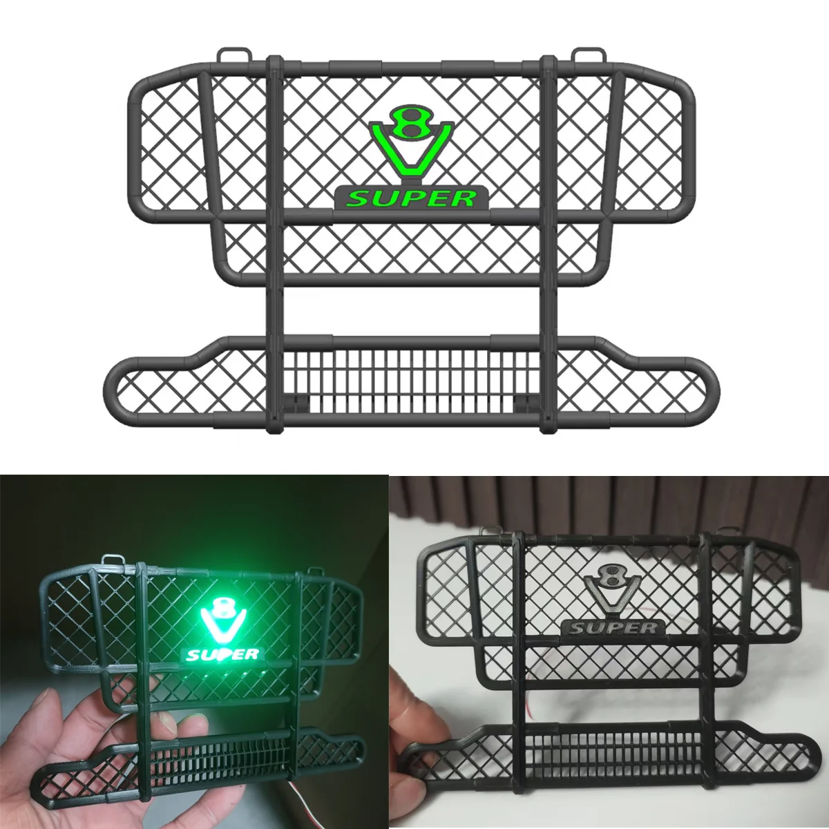 1/14 타미야 RC 덤프트럭 SCANIA R620 VOLVO 메르세데스-벤츠 ACTROS 3363 MAN 부품용 LED 라이트가 장착된 플라스틱 프론트 범퍼 불바