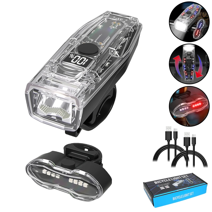 

Rechargeable Bike Light Set Outdoor Front Lamp Easy To Install Headlight Bicycle Accessories for Outdoor Cycling Taillight