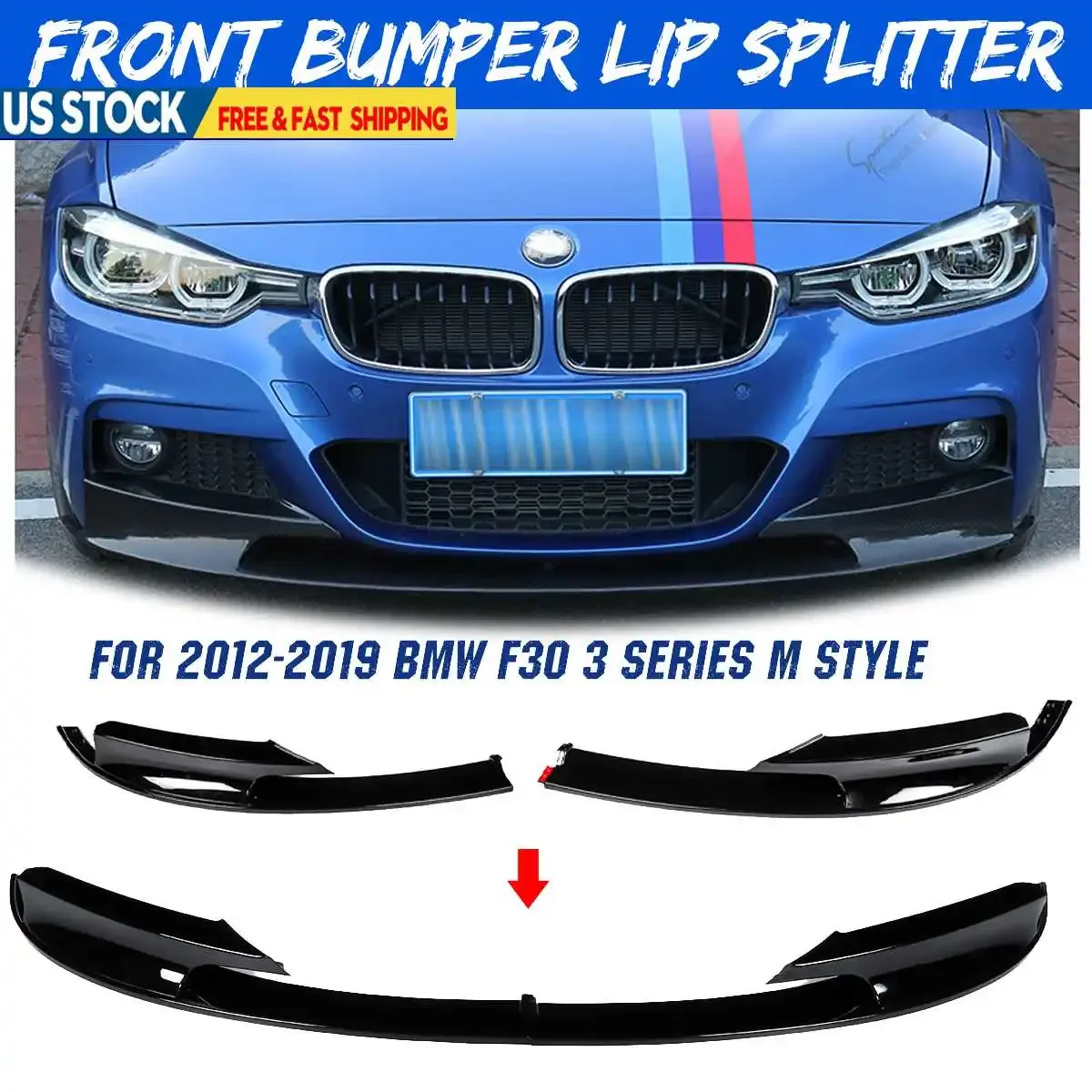 

M Style F30 Car Front Bumper Spoiler Lip Splitter Body Kit Bumper Lip Chin Diffuser Guard For BMW F30 3 Series 2012-2018