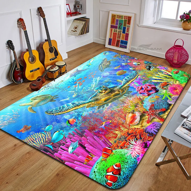 Sea World Marine Life Patterns Decorative Carpet Children's Bedroom Floor Pad Can Customize Rug Living Room Cushion Door Pad