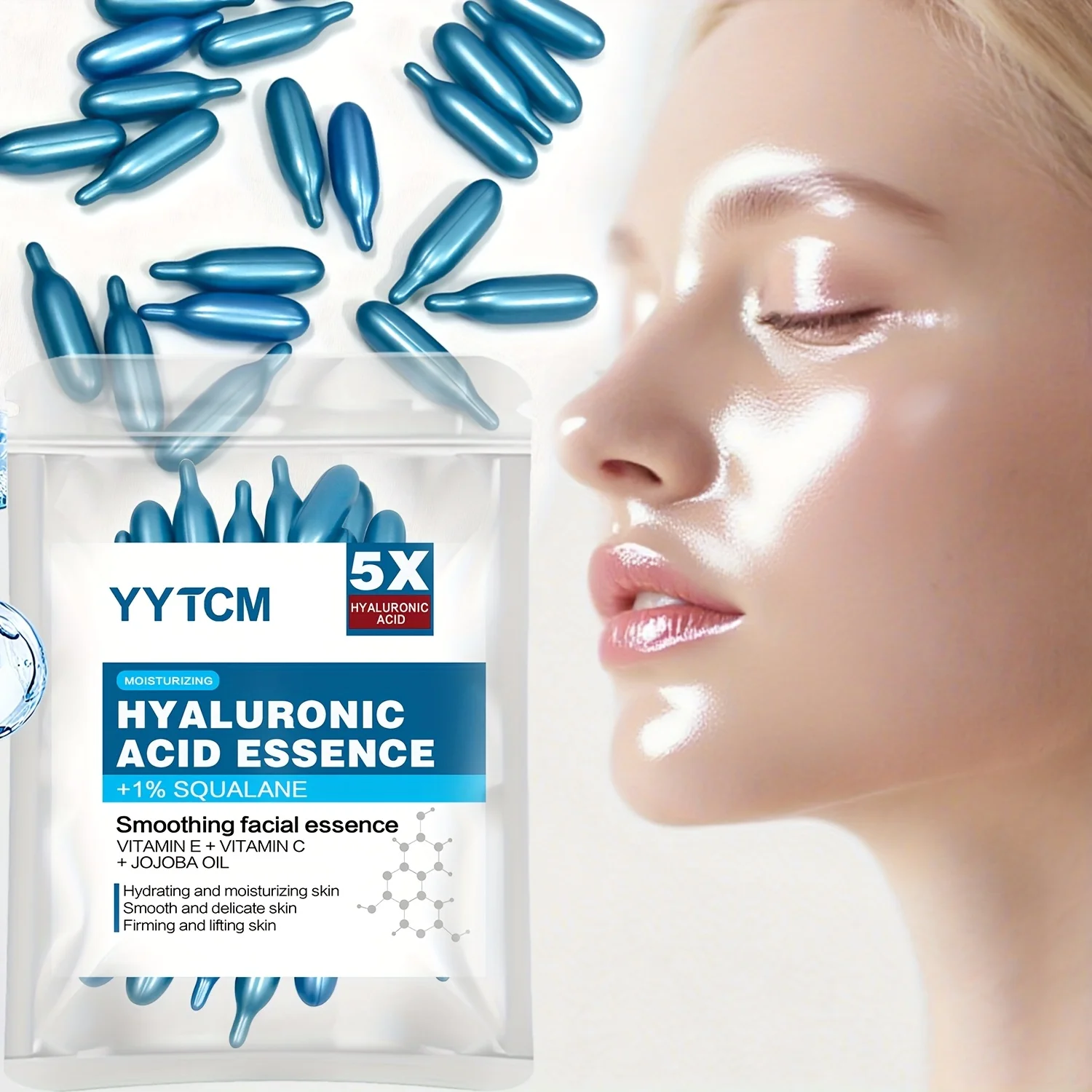 حمض الهيالورونيك جوهر كبسولة الترطيب العميق، جوهر ترطيب وتفتيح البشرة العميقة (0.4 جرام × 30 كبسولة)/كيس -1 كيس