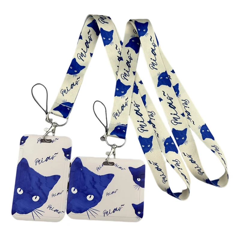 Blue cat Lanyard Neck Strap Art Anime Fashion Lanyards Bus ID Name Work Card Holder Accessories Decorations Kids Gifts