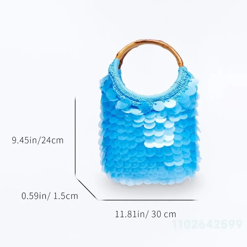 2026 New Retro Blue Niche Pure Handmade Woven Sequins with Super High Appearance Shell Hand Enhances The Texture of Women's Bags