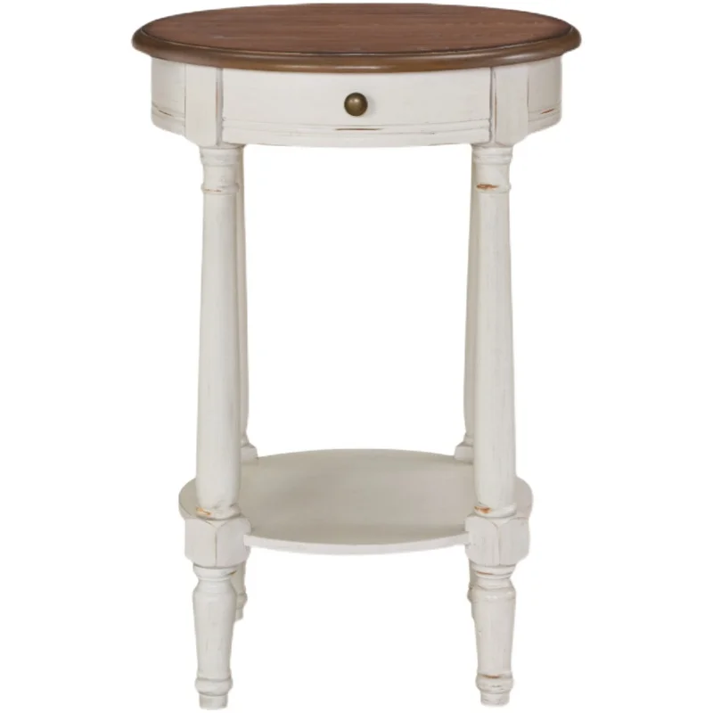 

American solid wood sofa small edge few bedside round few retro living room round art coffee table small table corner