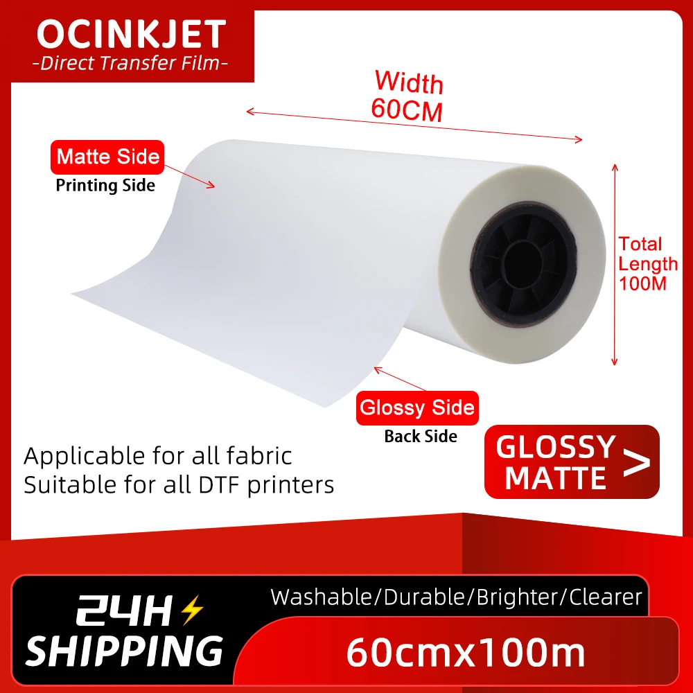 

60cm*100m DTF PET Film Roll Direct Transfer Printing Paper for T-shirt Heat Transfer DTF Printer PET Film Roll I3200 XP600 A3+