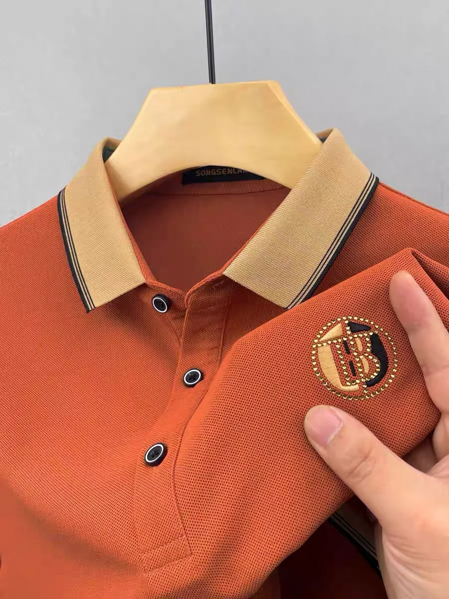 High end fashion embroidered short sleeved brand men\'s ice silk cool 2024 summer new breathable top business casual polo shirt