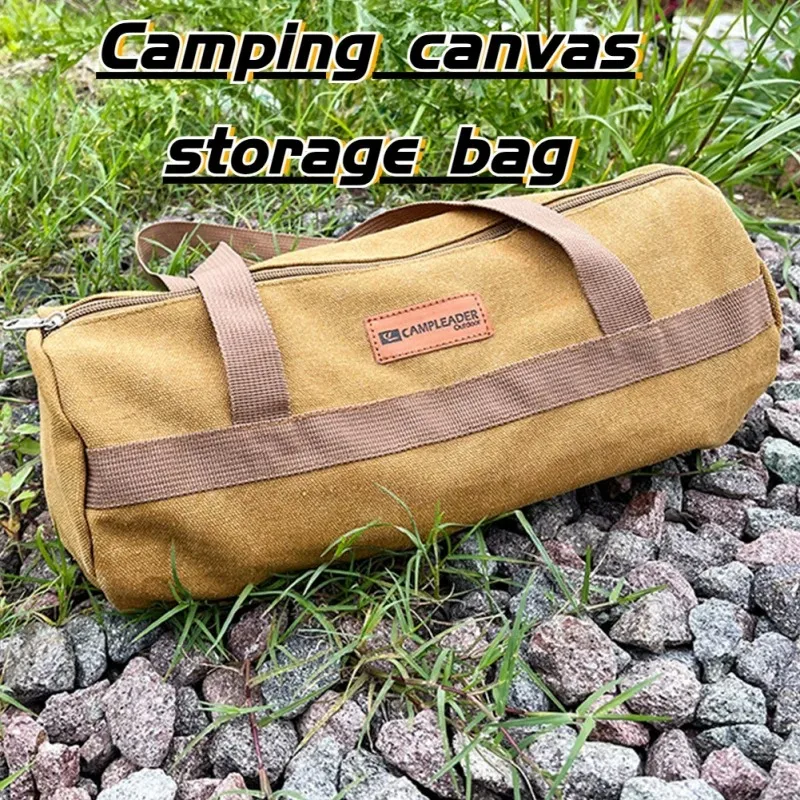

Outdoor Camping Cylindrical Large Capacity Canvas Storage And Organizing Bag Tent Accessories Ground Nail Wind Rope Storage Bag