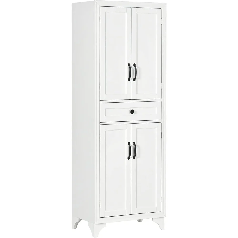 

Tall Freestanding Kitchen Pantry Cabinet, 4-Door Storage Cabinet with Drawer and Adjustable Shelves for Dining Room,