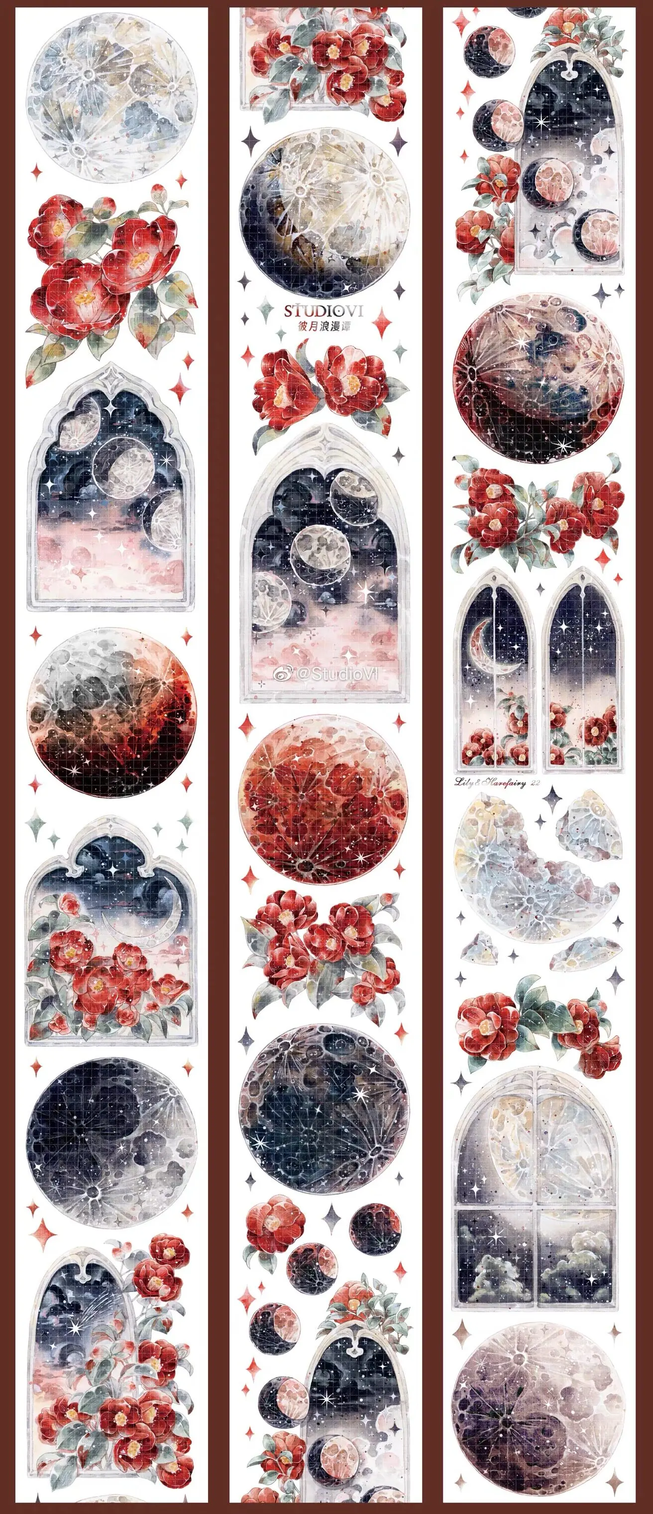 

washi pet tape 1 loop That moon romantic Tan 1.5 meters pet shell light dark red moon red flower blood color S6 notebook