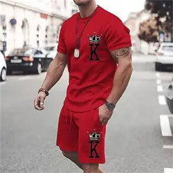 New Summer Men's Suit Casual Fashion Printed T-shirt + Beach Shorts Suit Men's O-neck T-shirt 2 Pieces Pant Clothes Type Style