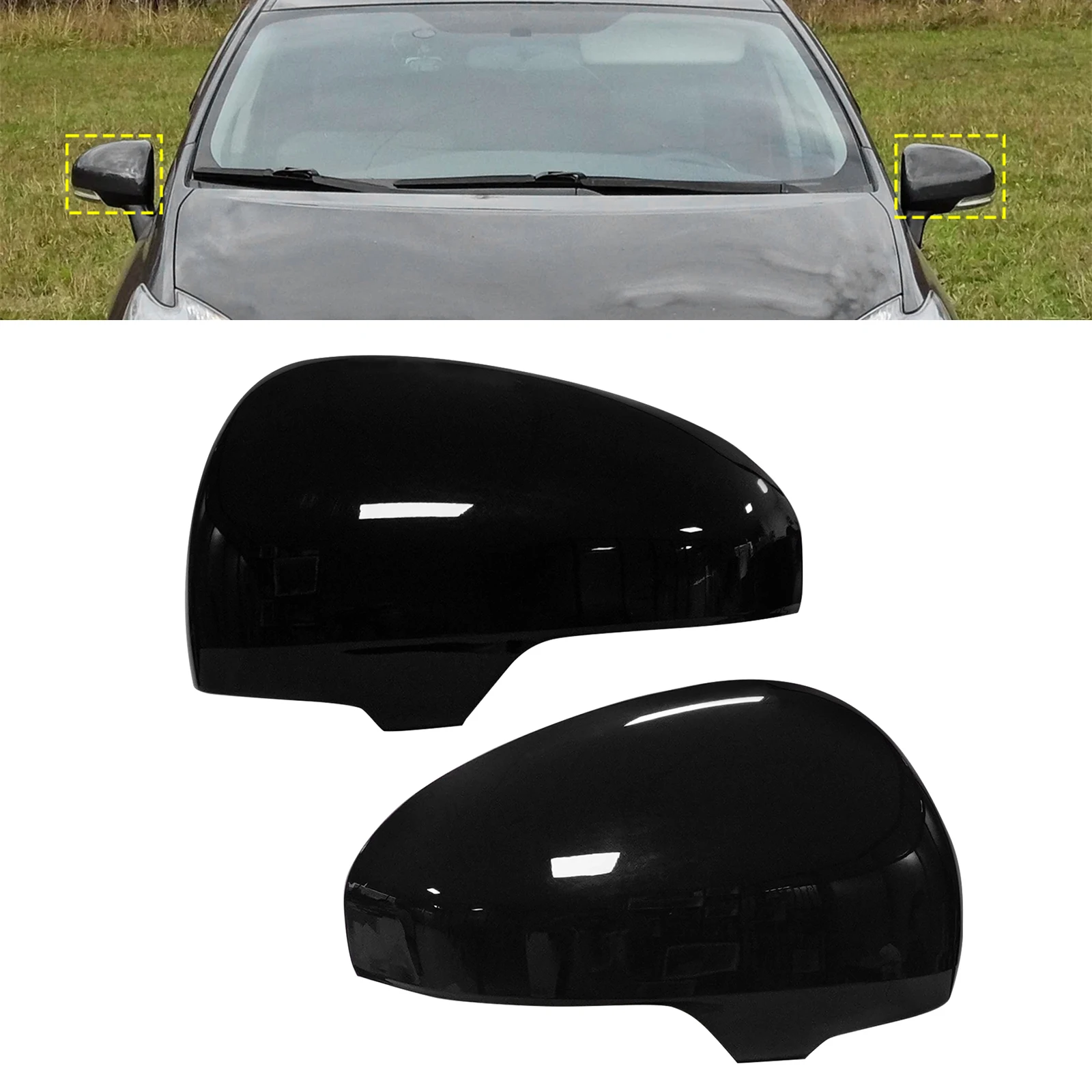 Image of Für Toyota Prius W3 2010-2015 Glänzend Schwarze Seitenspiegel-Abdeckungen, Außenspiegel-Gehäuse
