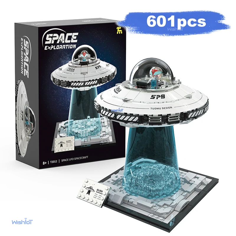 

MOC UFO Spaceship 601PCS Building Set Sci-Fi Model Kit with LED Lights Display Stand STEM Educational Toy for Kids Adults