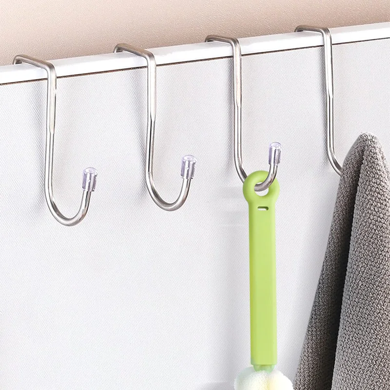 Stainless Steel Hook Double S-Shape Hook Free Punching Door Back Hanging Kitchen Cabinet Storage Hanger Bathroom Coat Towel Hook