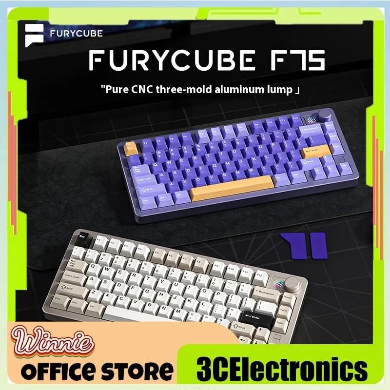 FURYCUBE F75 mechanical keyboard Customized Aluminum Alloy Three Mode 2.4g Keyboard Rgb For Win/Mac/Linux Gamer Desktop Gift