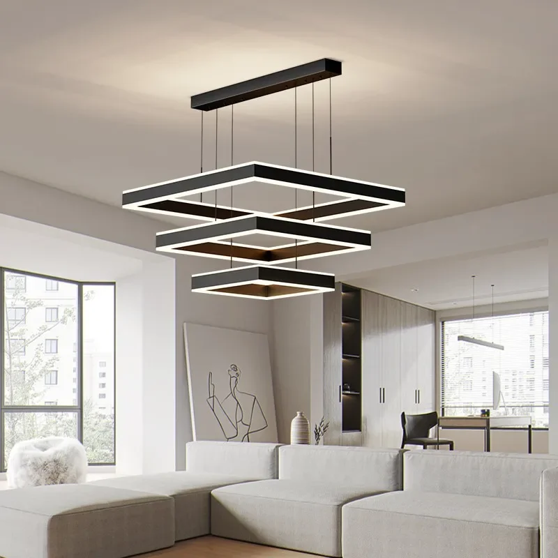 Modern simple atmosphere living room chandelier minimalist dining room light Internet celebrity personality square led main
