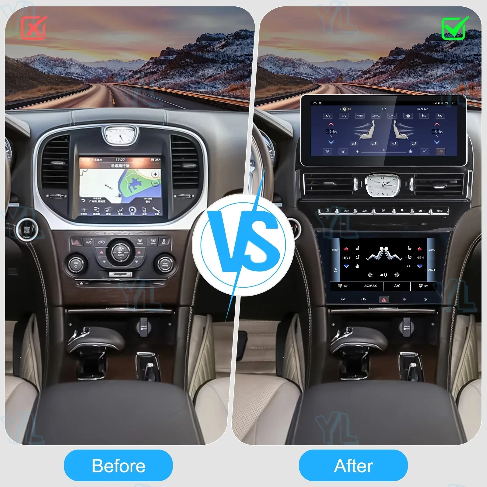 12.3 Inch Android 14 Car Radio with 9.66 Inch Climate Control Panel For Chrysler 300C 2011-2023 GPS Navigation Bluetooth 5.0 DS