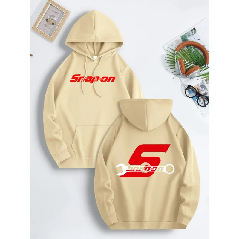 Snap on graphic hoodie with casual regular design, front pocket with slight elasticity and drawstring, suitable for all seasons