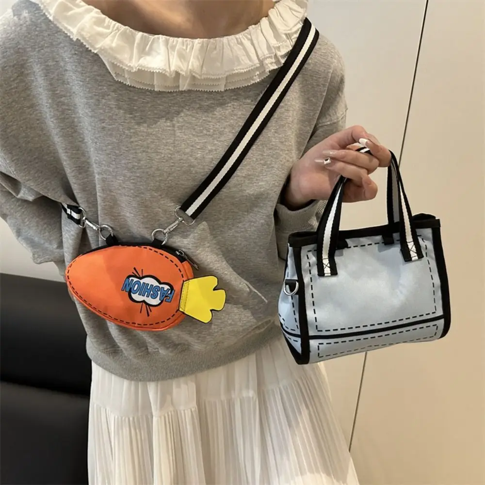

Portable Canvas 2D Anime Tote Bag Nylon Detachable Cartoon Crossbody Bag Handbag Large Capacity Carrot Bag Girls