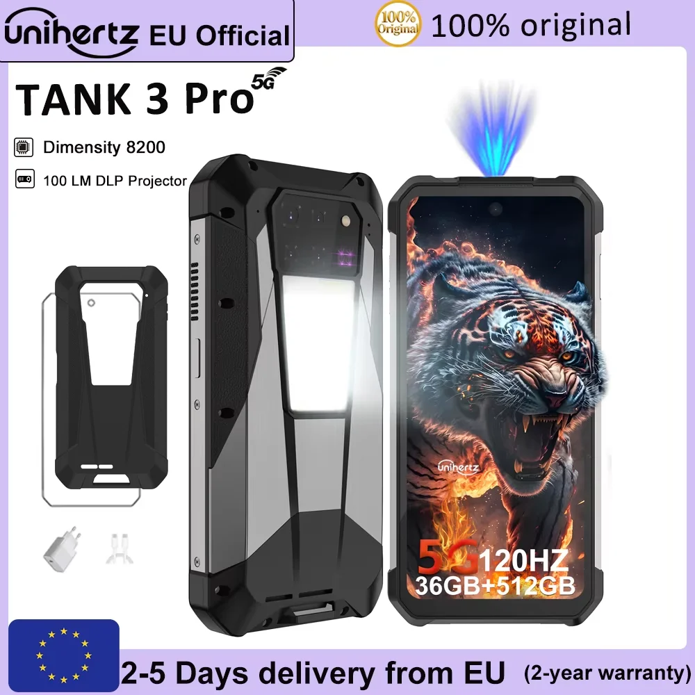 Unihertz 8849 Tank 3 Pro Smartphon 5G avec projecteur 100 Lumens Android 14 36GB + 512GB 23800mAh batterie étanche WIFI 6 120Hz