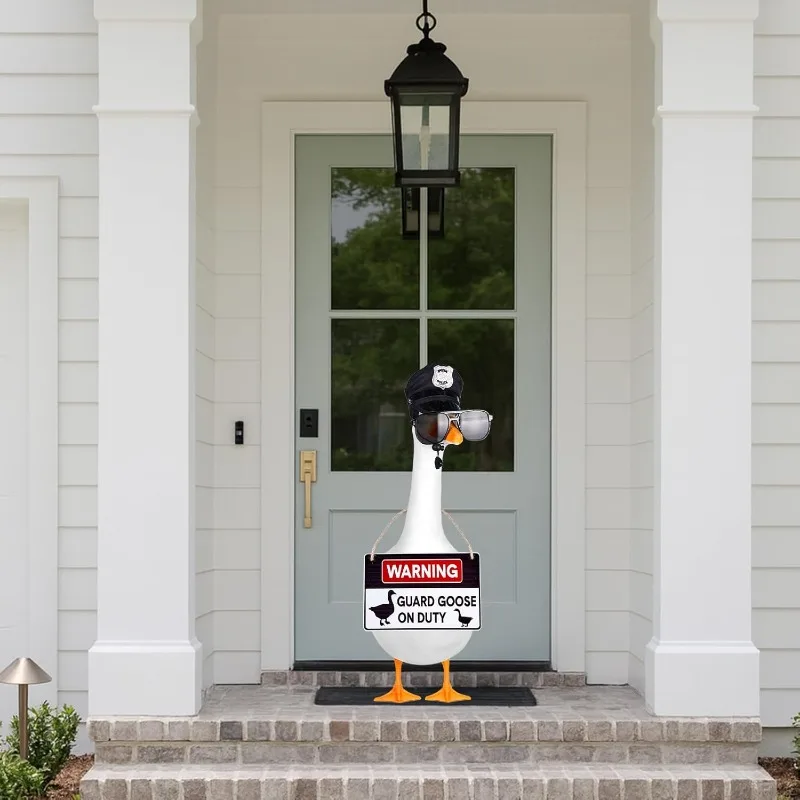 Police Officer Goose Outfit Set with Cop Hat, Sunglasses And 'Guard Goose on Duty' Sign, Fits 23 Inch Porch Goose Statue, Funny Yard Decor view 6