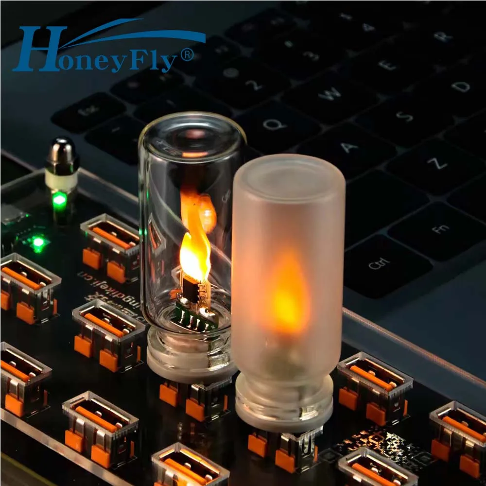 HoneyFly 2pcs LED Flame Bulb USB 5V 0.5W 22*64mm Clear/Frosted Portable Dynamic Simulated Flame Lamp PC Cover