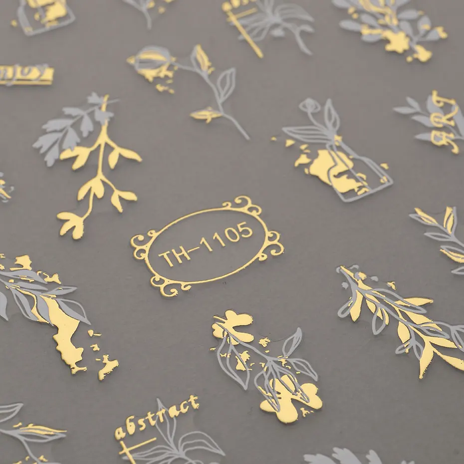 2 Stück 3D-Bronzing-Blätter-Aufkleber für Nägel, abstrakte Linien, Malerei, Abziehbilder, weiße Streifen, Blumen, selbstklebende Schieber, Dekoration
