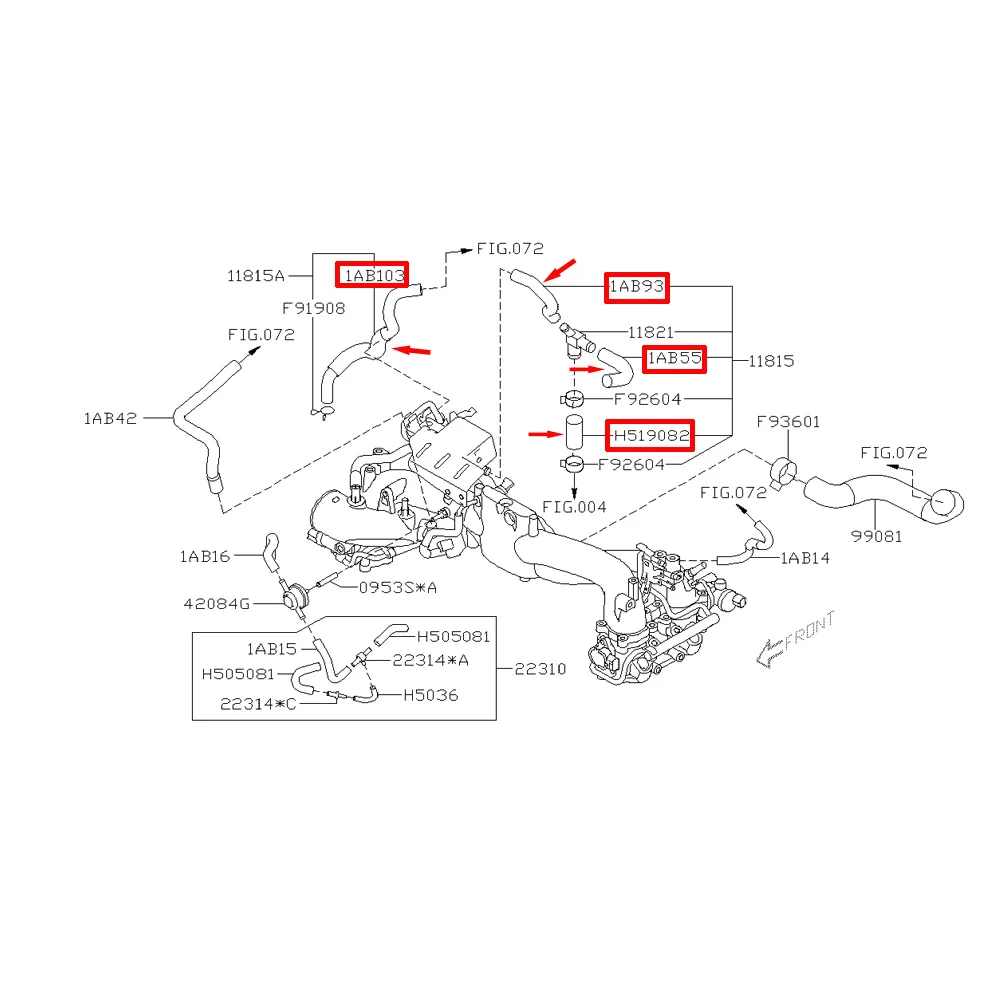 غطاء محرك خرطوم السيليكون إلى أنبوب PCV لسوبارو امبريزا WRX STi GRB GVB EJ20 EJ25 2008-2014 99081AA060 99071AB333