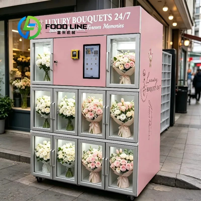 High Security Flower Self‑Vending Machine Independent Compartment Lock Anti‑theft Refrigerated Bouquet Vending For Metro Station