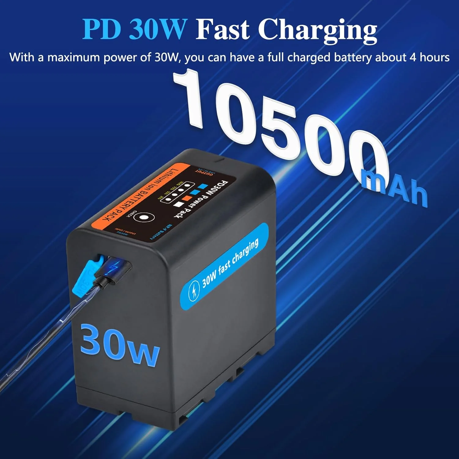 Pickle Power New 10500mAh NP-F960 PD30W Fast Charging USB-C Battery for Sony Camera Camcorder, LED Video Light, Monitor