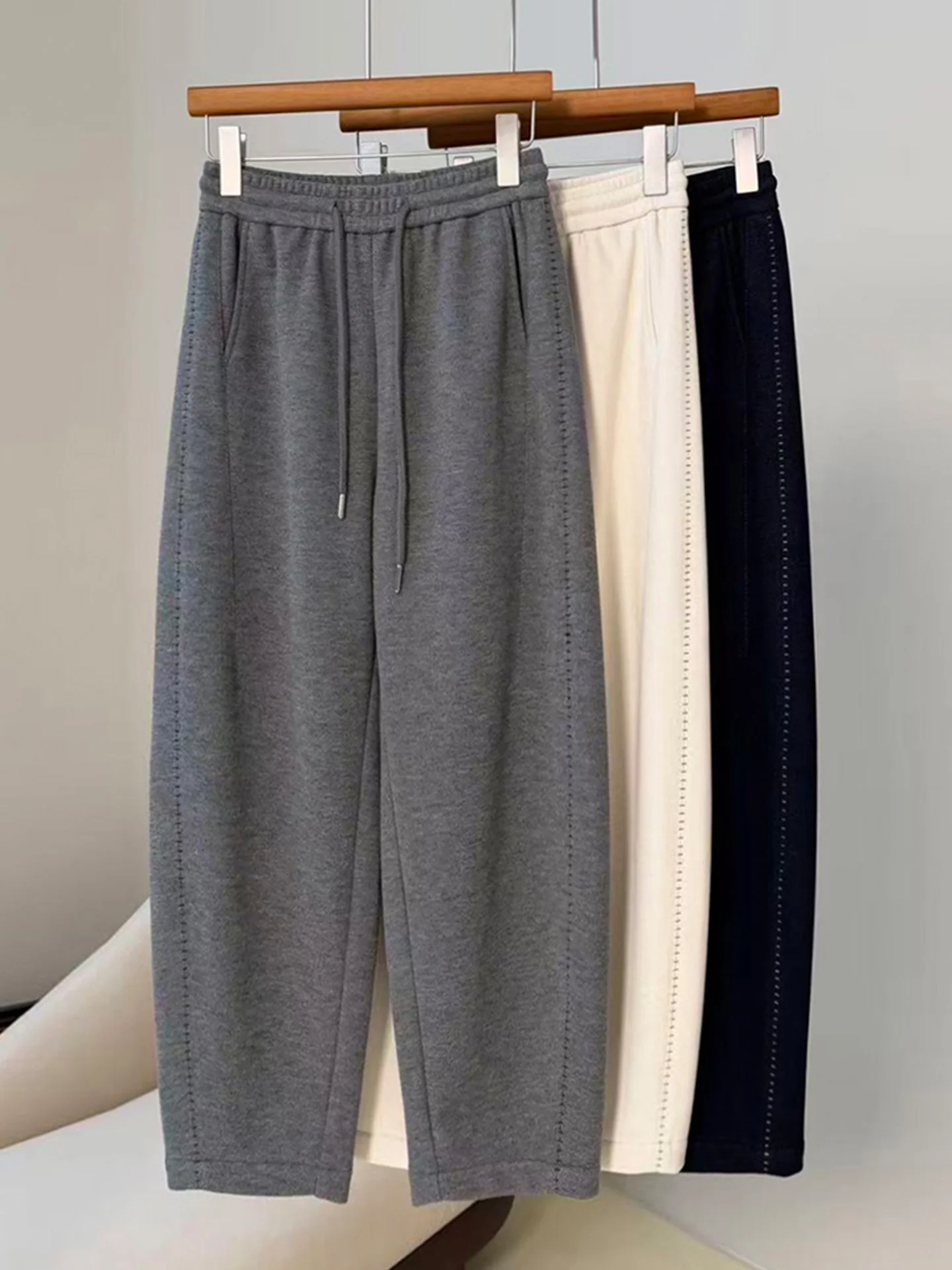 

Повседневные шерстяные брюки-харланы женские, осенне-зимние, новая модель, маленький размер, с высокой талией, свободные спортивные брюки-джоггеры, укороченные (7/8)