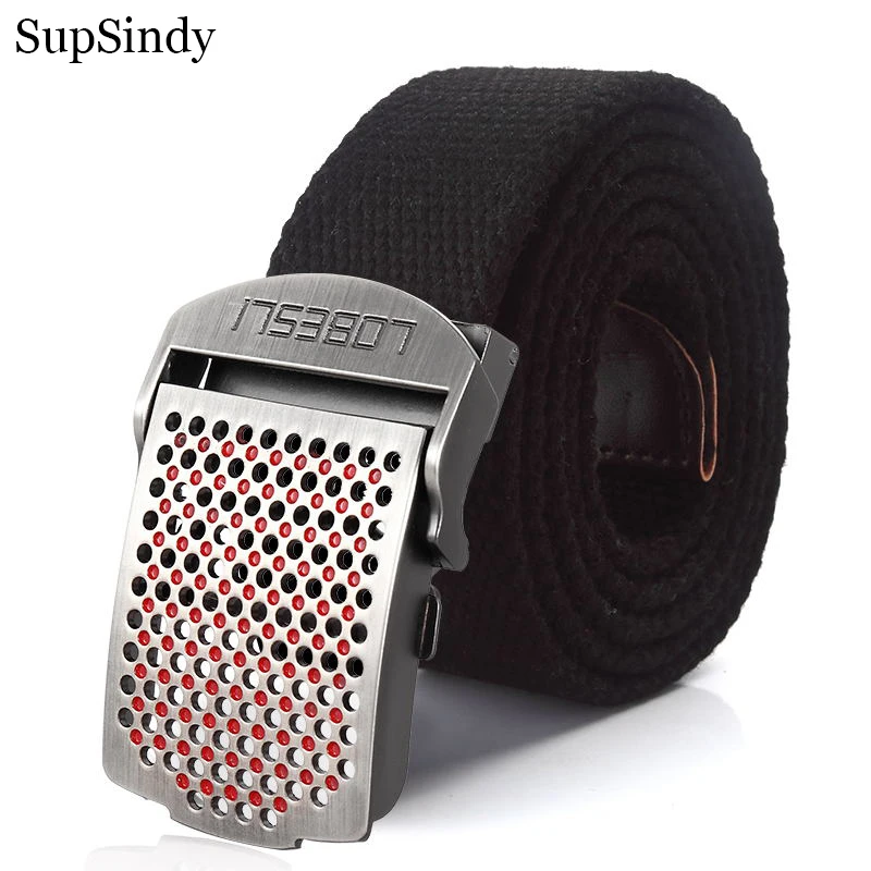 SupSindy Men Canvas Belt Luxury Hollow Metal Buckle Army Military Tactical Belts for Men Jeans Waistband Soldier Male Strap