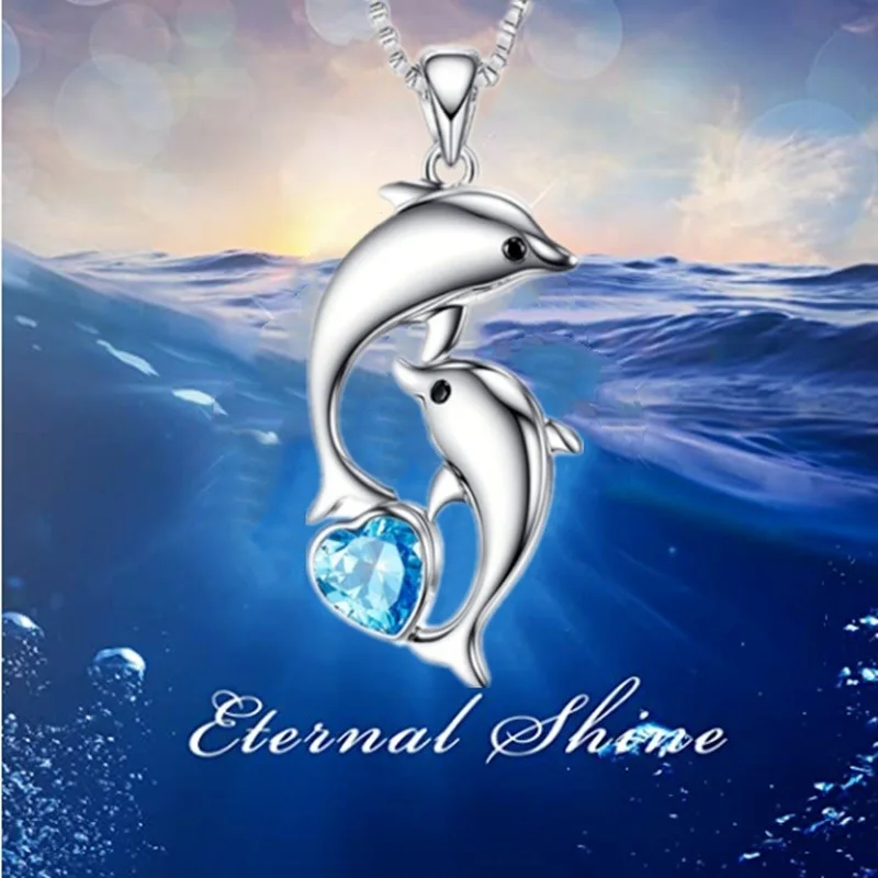 Fashion Love Dolphin Necklace Crystal Animal Dolphin Jewelry Pendant Necklace for Women Party Wedding Birthday Anniversary Gift