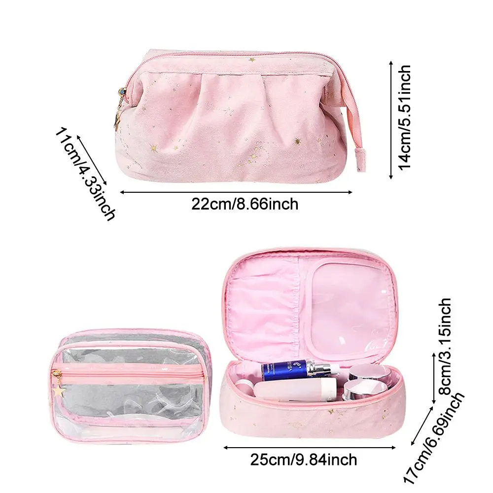 Female Travel Organize Portable Makeup Pouch Storage Bag Wash Bag Gold Velvet Cosmetic Bag