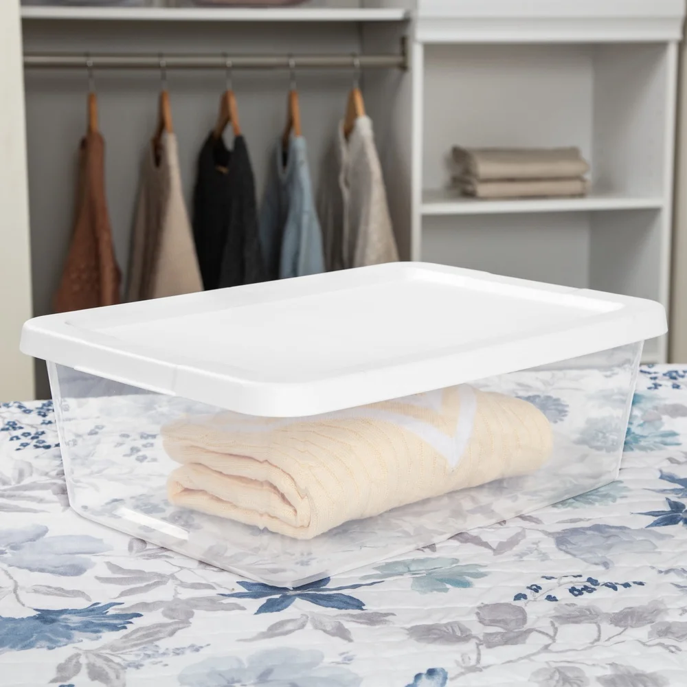 مجموعة من 4 صناديق تخزين بلاستيكية شفافة مع أغطية قابلة للتكديس سعة 12 لترًا، خزانة غرفة النوم والمكتب المنزلي