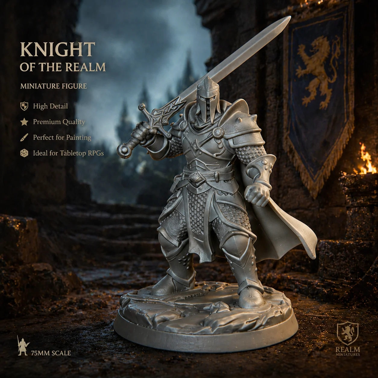 Modelo de Caballero en Miniatura Impreso en 3D, Personaje de Guerrero para Juegos de Mesa TRPG, Modelo para Colorear DIY, Adorno Decorativo de Escritorio, Figura Coleccionable, Estilo Fantasía