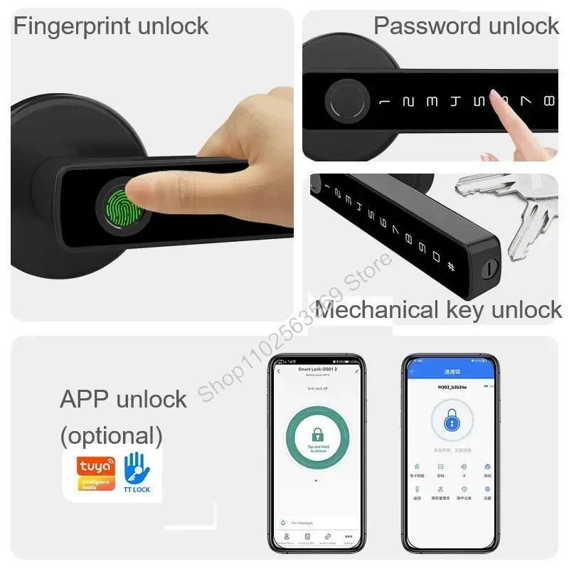 Indoor Wooden Door Fingerprint Lock Tuya/TTlock Smart Lock Password Door Lock IC Card App Unlocks Electronic Ball Locks