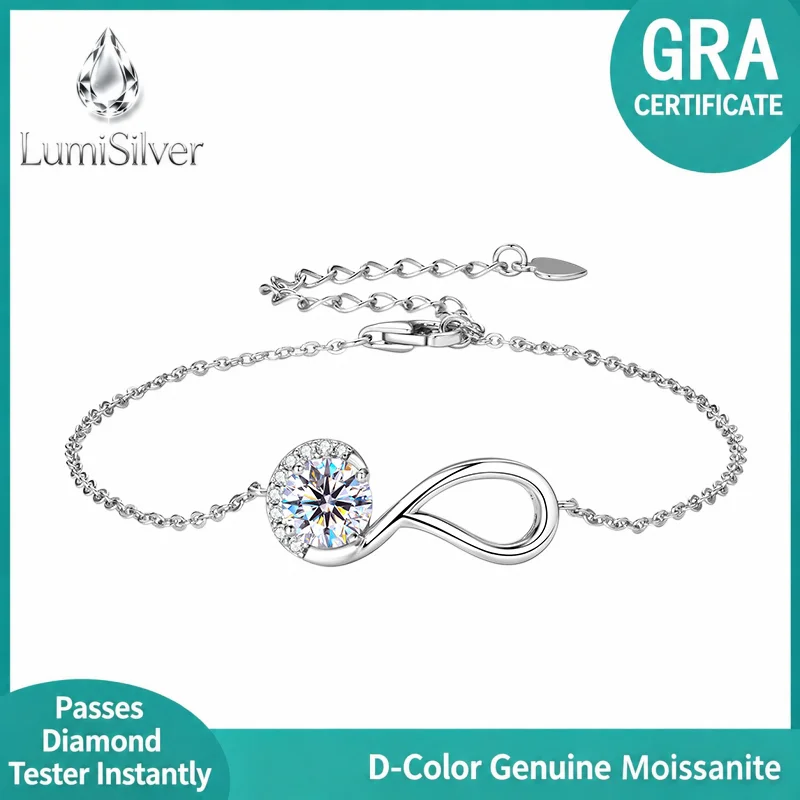 Infinity Half Halo D Color Moissanite Bracelet 925 Sterling Silver Adjustable Eternal Love Anniversary Gift for Women