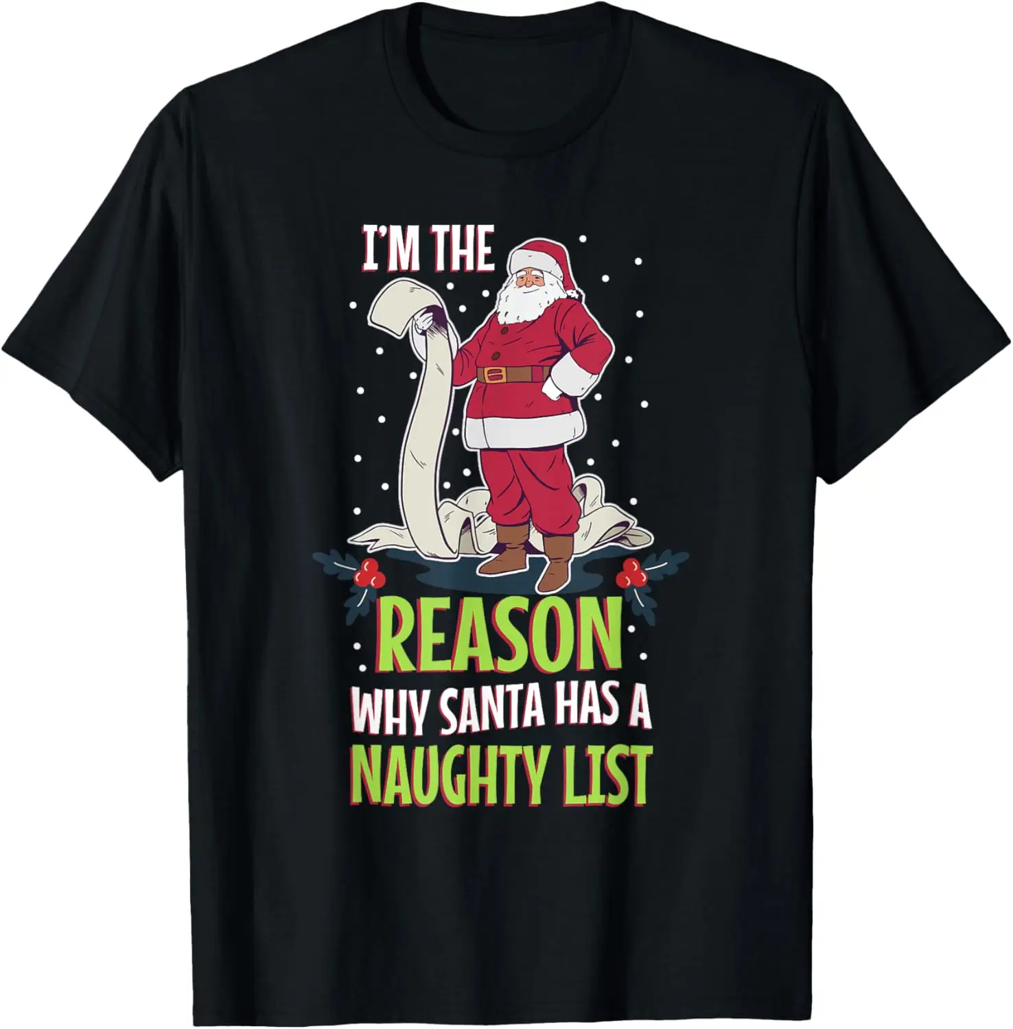 Naughty kid Christmas list holiday costume happy Santa Claus T-Shirt